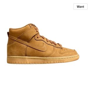 NIKE DUNK HIGH PREMIUM GS FLAX SNEAKERS CAMEL SUEDE 7Y / WOMENS 8.5